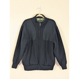 Orvis Jacket Mens Medium Blue Wool Bomber Full Zip Lined Shooting Patches